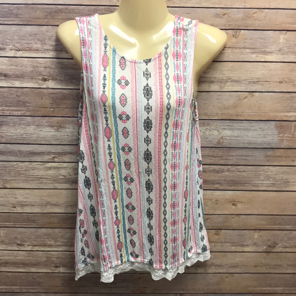 Jessica Simpson Pink and Gray Patterned Tank Top